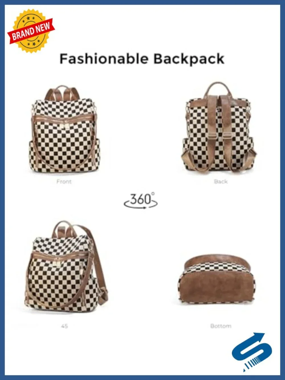 Checkered Backpack Purse for Women Plaid Canvas PU Laptop Backpack Daypack